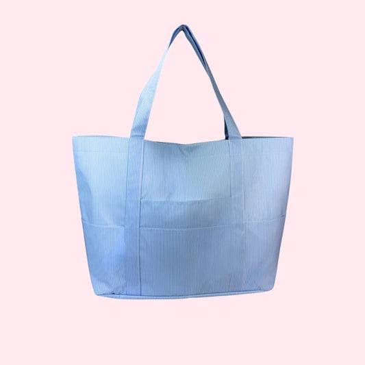 XL Baby Blue Preppy Stripe Tote