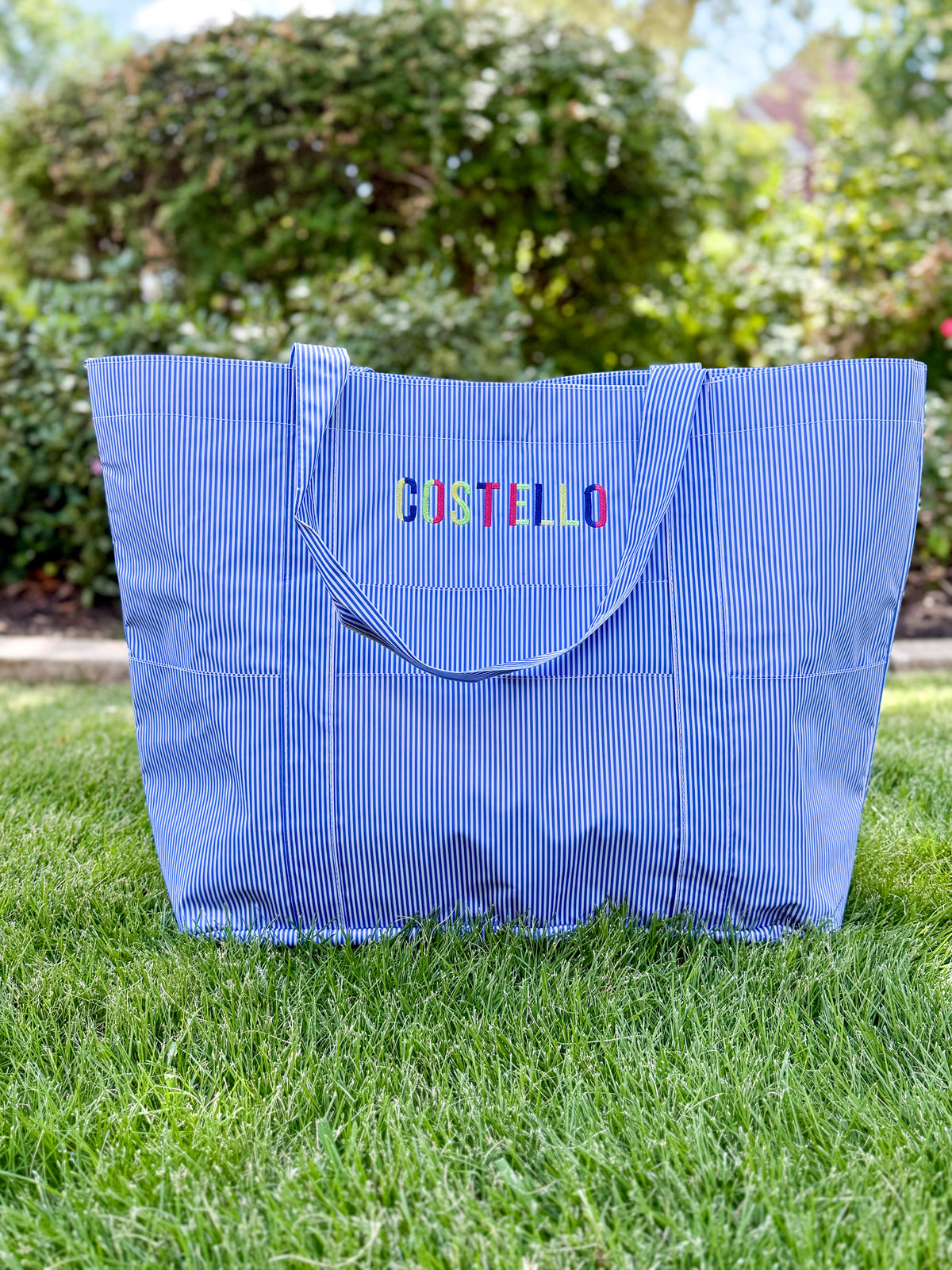 XL Navy Preppy Stripe Tote